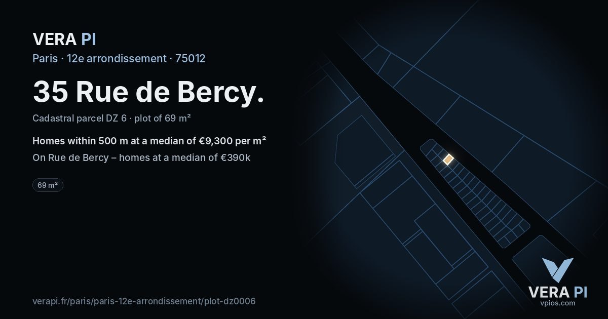 35 Rue de Bercy, 12e arrondissement at night – the plot lit, the parcels around coloured by the prices near them