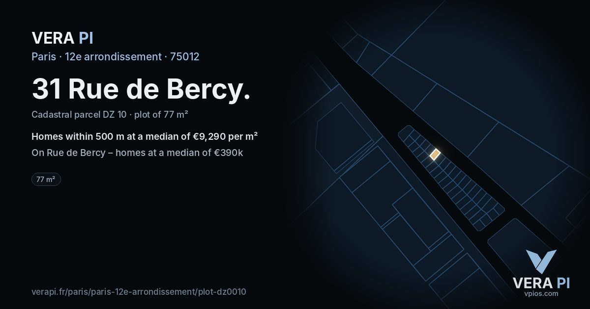 31 Rue de Bercy, 12e arrondissement at night – the plot lit, the parcels around coloured by the prices near them