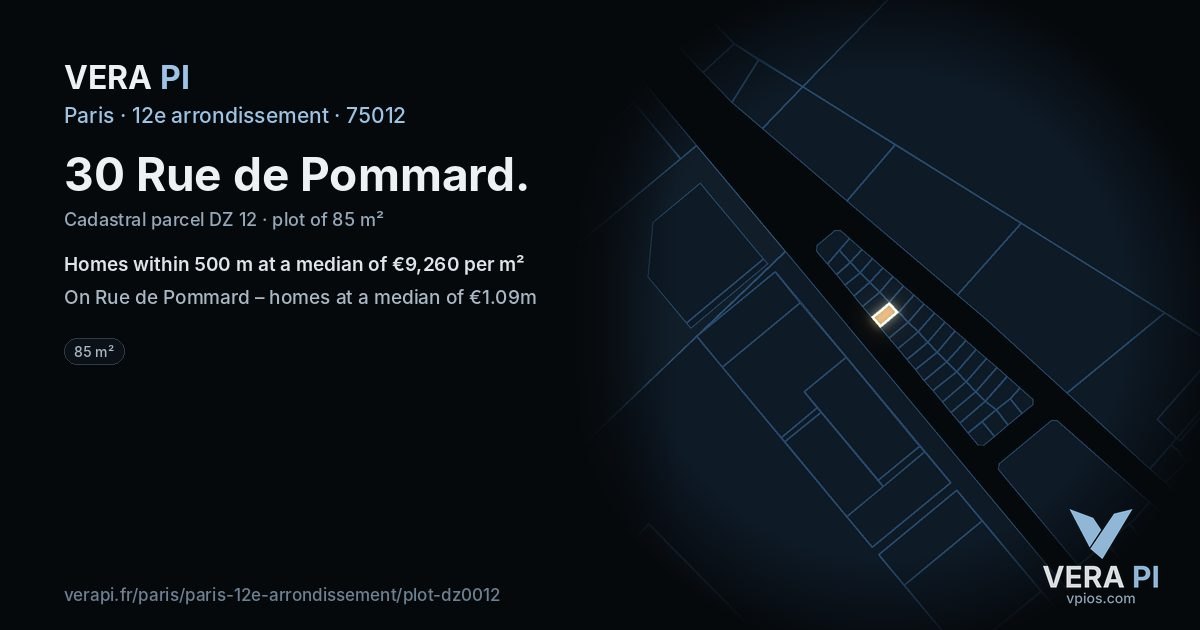 30 Rue de Pommard, 12e arrondissement at night – the plot lit, the parcels around coloured by the prices near them