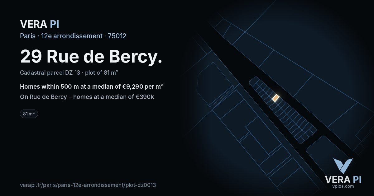 29 Rue de Bercy, 12e arrondissement at night – the plot lit, the parcels around coloured by the prices near them