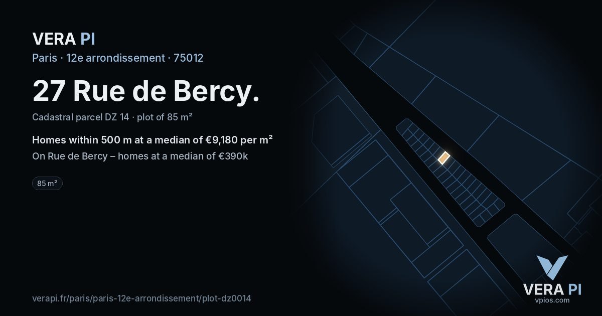 27 Rue de Bercy, 12e arrondissement at night – the plot lit, the parcels around coloured by the prices near them