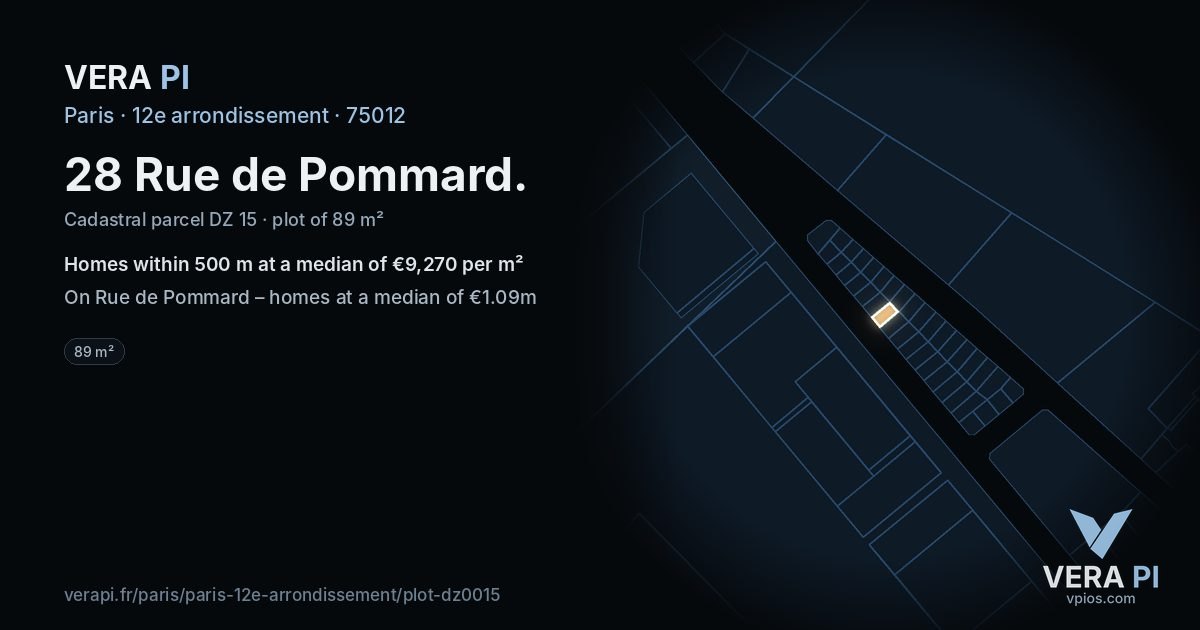 28 Rue de Pommard, 12e arrondissement at night – the plot lit, the parcels around coloured by the prices near them