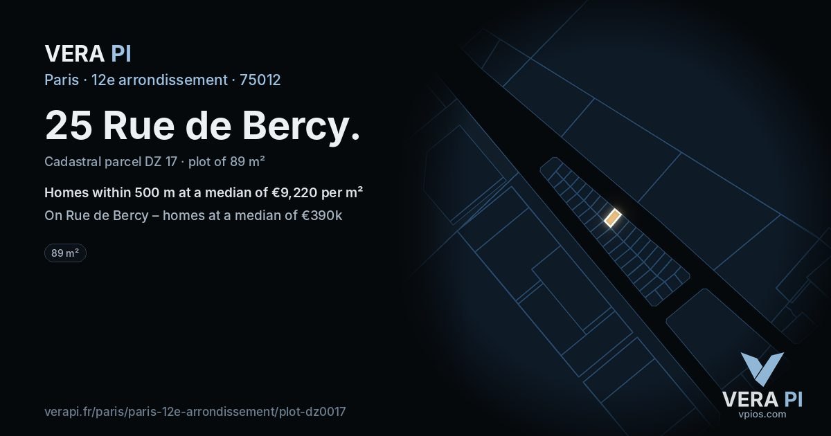 25 Rue de Bercy, 12e arrondissement at night – the plot lit, the parcels around coloured by the prices near them