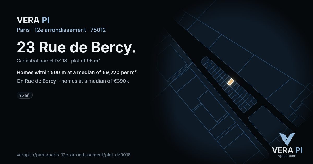 23 Rue de Bercy, 12e arrondissement at night – the plot lit, the parcels around coloured by the prices near them