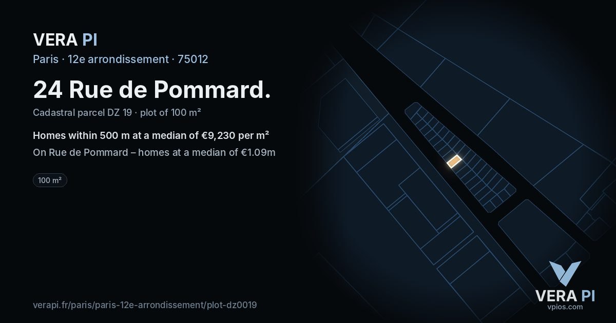 24 Rue de Pommard, 12e arrondissement at night – the plot lit, the parcels around coloured by the prices near them
