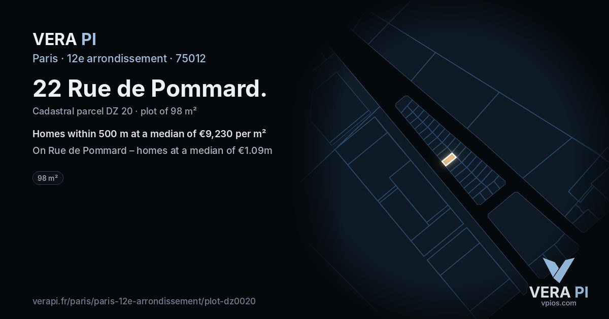 22 Rue de Pommard, 12e arrondissement at night – the plot lit, the parcels around coloured by the prices near them
