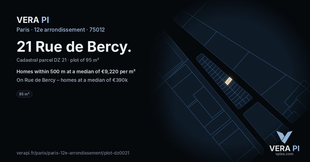 21 Rue de Bercy, 12e arrondissement at night – the plot lit, the parcels around coloured by the prices near them