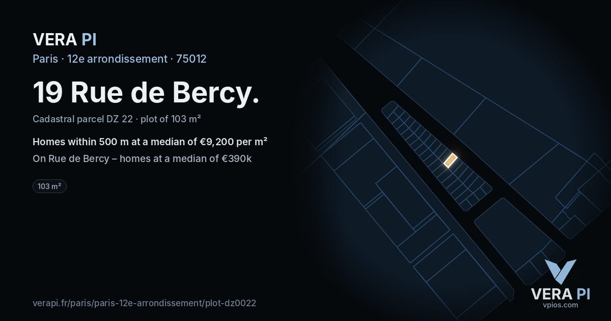 19 Rue de Bercy, 12e arrondissement at night – the plot lit, the parcels around coloured by the prices near them