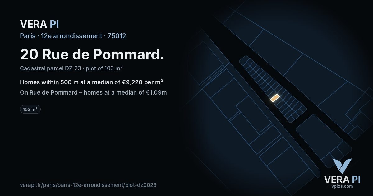 20 Rue de Pommard, 12e arrondissement at night – the plot lit, the parcels around coloured by the prices near them