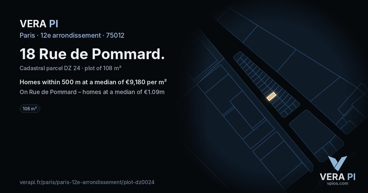 18 Rue de Pommard, 12e arrondissement at night – the plot lit, the parcels around coloured by the prices near them