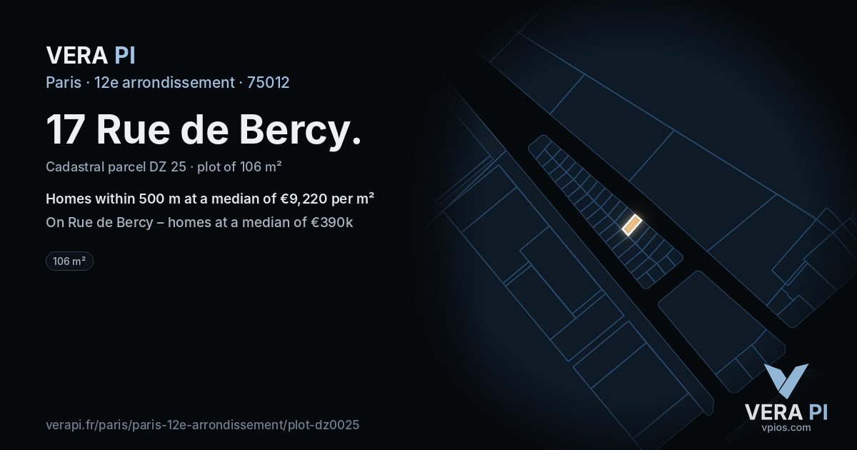 17 Rue de Bercy, 12e arrondissement at night – the plot lit, the parcels around coloured by the prices near them