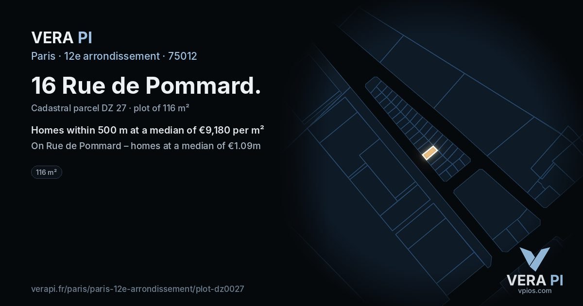 16 Rue de Pommard, 12e arrondissement at night – the plot lit, the parcels around coloured by the prices near them