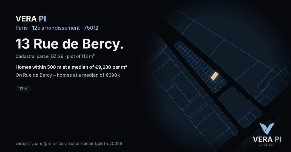 13 Rue de Bercy, 12e arrondissement at night – the plot lit, the parcels around coloured by the prices near them