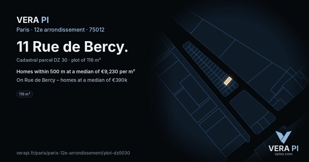 11 Rue de Bercy, 12e arrondissement at night – the plot lit, the parcels around coloured by the prices near them