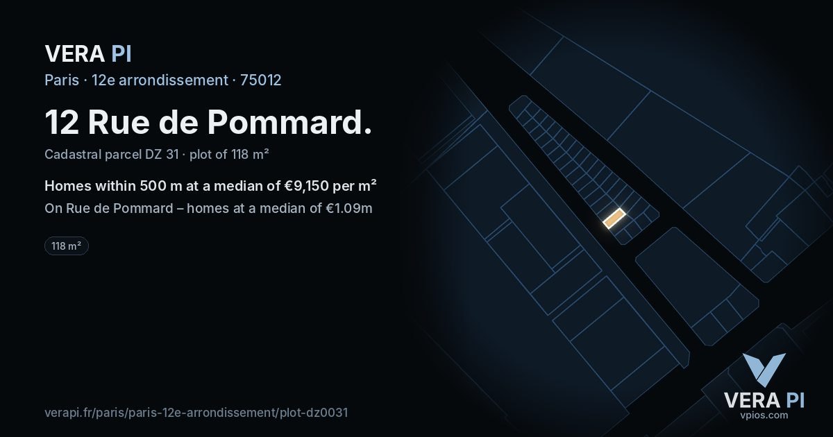 12 Rue de Pommard, 12e arrondissement at night – the plot lit, the parcels around coloured by the prices near them