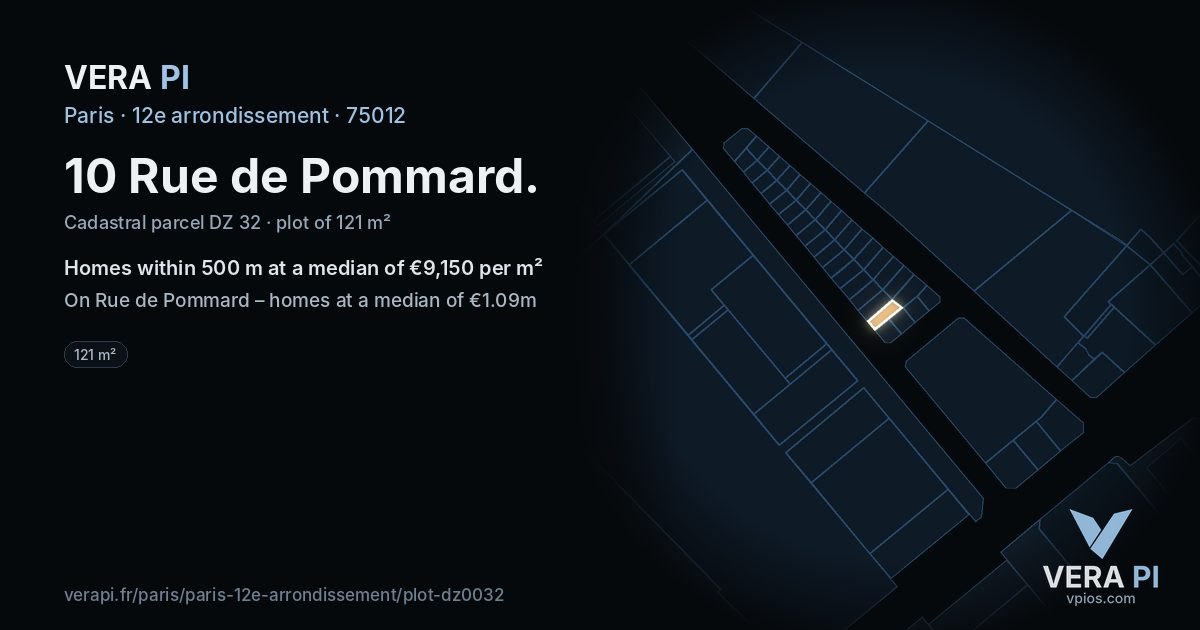 10 Rue de Pommard, 12e arrondissement at night – the plot lit, the parcels around coloured by the prices near them