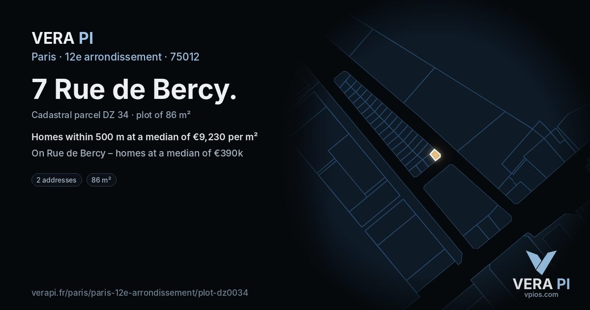 7 Rue de Bercy, 12e arrondissement at night – the plot lit, the parcels around coloured by the prices near them
