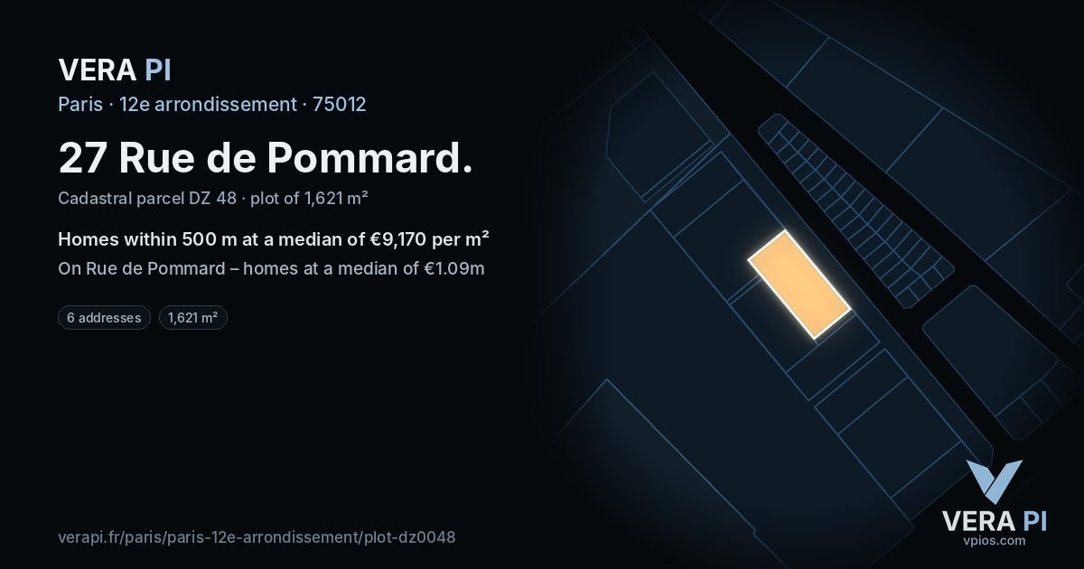 27 Rue de Pommard, 12e arrondissement at night – the plot lit, the parcels around coloured by the prices near them