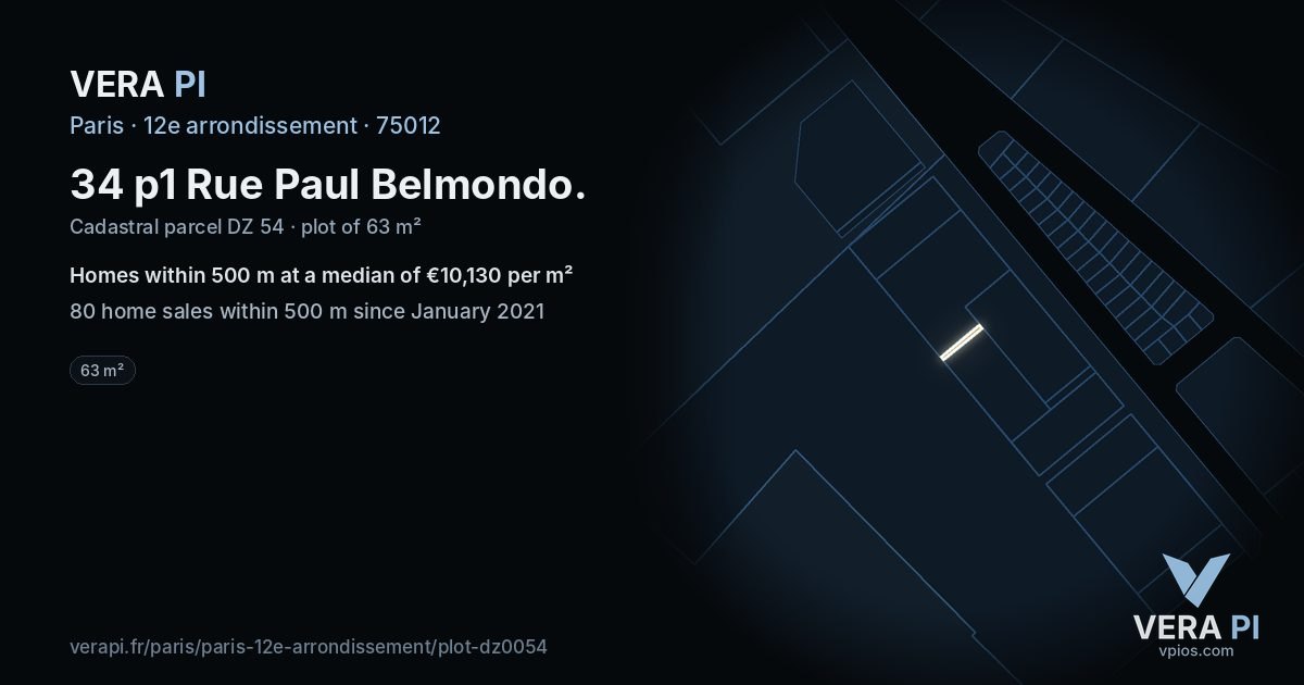34 p1 Rue Paul Belmondo, 12e arrondissement at night – the plot lit, the parcels around coloured by the prices near them