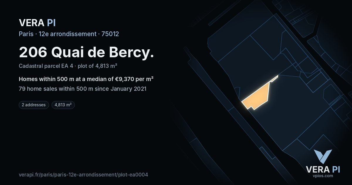 206 Quai de Bercy, 12e arrondissement at night – the plot lit, the parcels around coloured by the prices near them