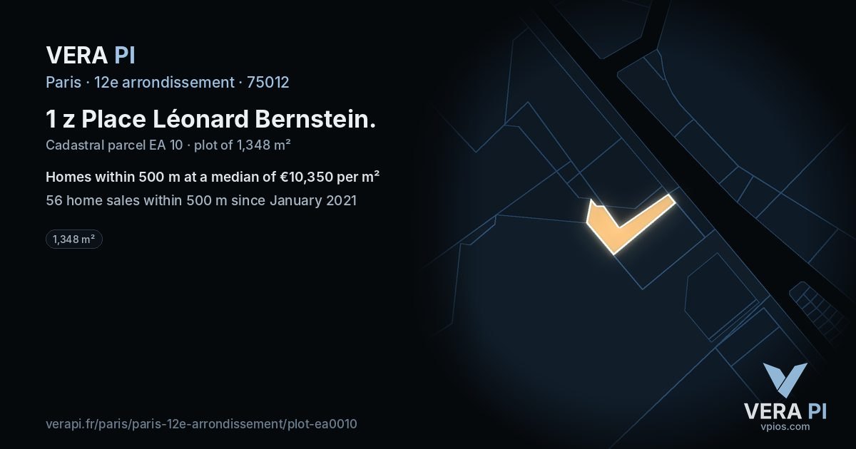 1 z Place Léonard Bernstein, 12e arrondissement at night – the plot lit, the parcels around coloured by the prices near them
