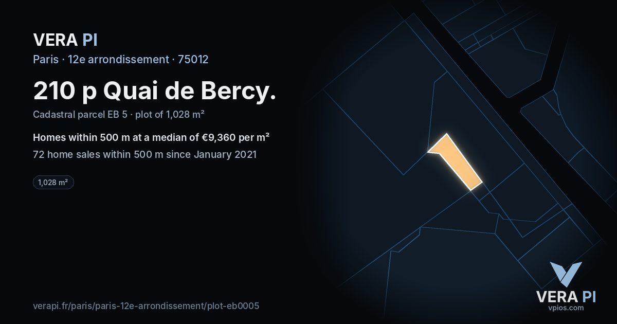 210 p Quai de Bercy, 12e arrondissement at night – the plot lit, the parcels around coloured by the prices near them