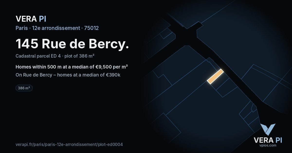 145 Rue de Bercy, 12e arrondissement at night – the plot lit, the parcels around coloured by the prices near them