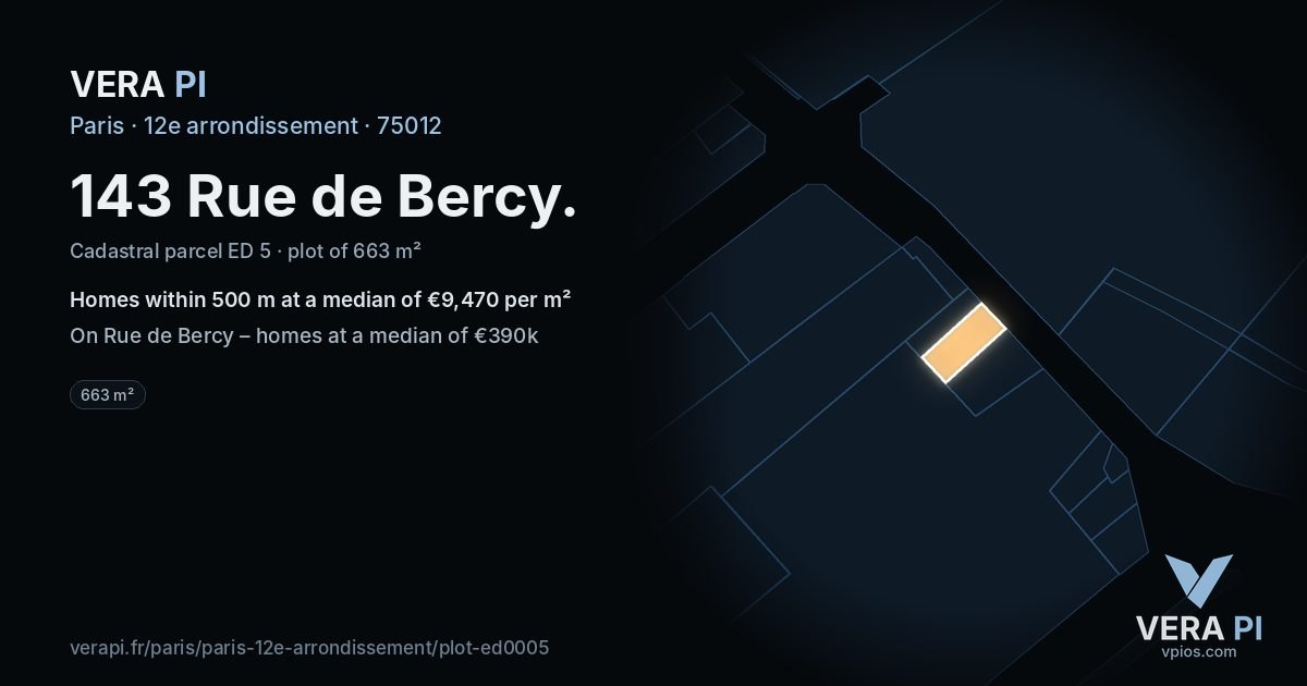 143 Rue de Bercy, 12e arrondissement at night – the plot lit, the parcels around coloured by the prices near them