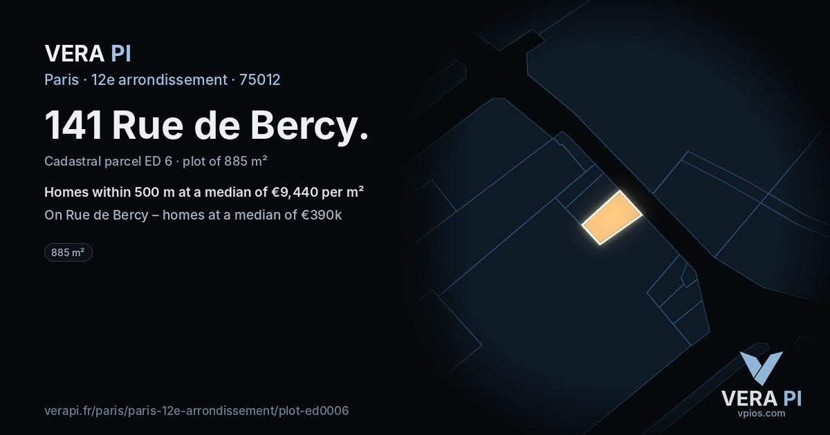 141 Rue de Bercy, 12e arrondissement at night – the plot lit, the parcels around coloured by the prices near them