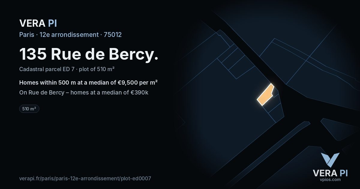 135 Rue de Bercy, 12e arrondissement at night – the plot lit, the parcels around coloured by the prices near them