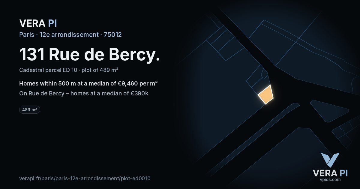 131 Rue de Bercy, 12e arrondissement at night – the plot lit, the parcels around coloured by the prices near them
