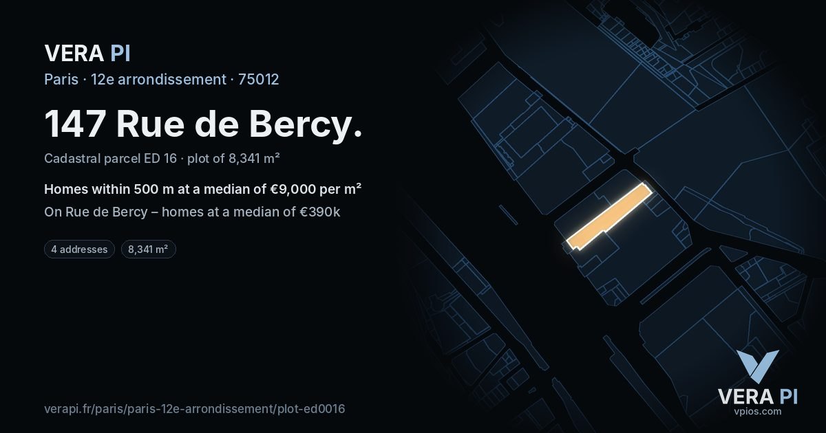 147 Rue de Bercy, 12e arrondissement at night – the plot lit, the parcels around coloured by the prices near them