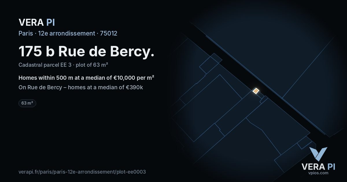 175 b Rue de Bercy, 12e arrondissement at night – the plot lit, the parcels around coloured by the prices near them