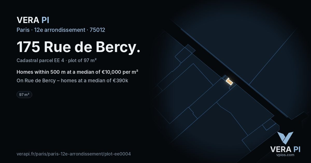 175 Rue de Bercy, 12e arrondissement at night – the plot lit, the parcels around coloured by the prices near them