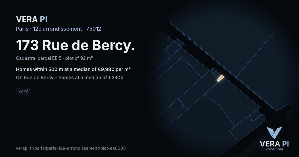 173 Rue de Bercy, 12e arrondissement at night – the plot lit, the parcels around coloured by the prices near them