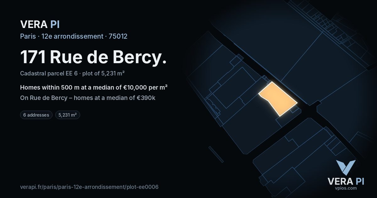 171 Rue de Bercy, 12e arrondissement at night – the plot lit, the parcels around coloured by the prices near them