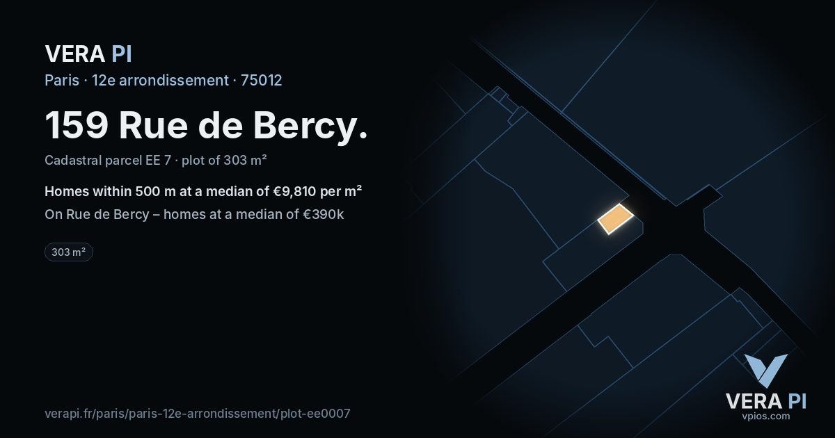 159 Rue de Bercy, 12e arrondissement at night – the plot lit, the parcels around coloured by the prices near them