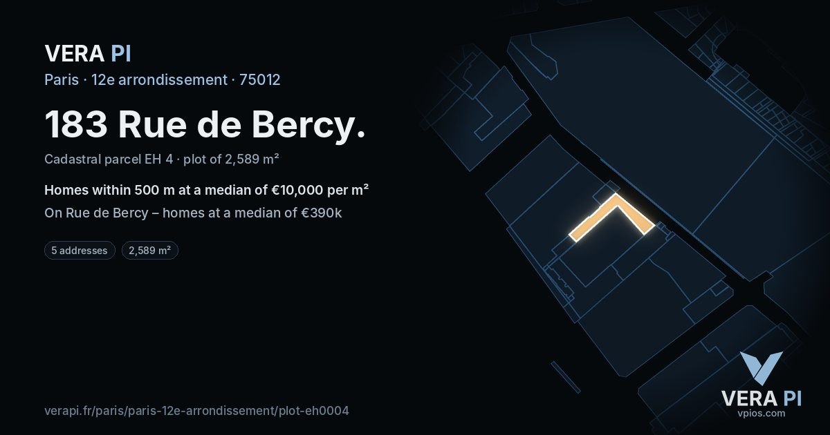 183 Rue de Bercy, 12e arrondissement at night – the plot lit, the parcels around coloured by the prices near them