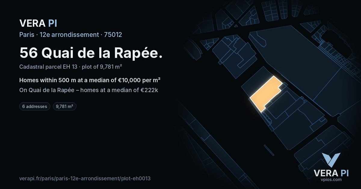56 Quai de la Rapée, 12e arrondissement at night – the plot lit, the parcels around coloured by the prices near them