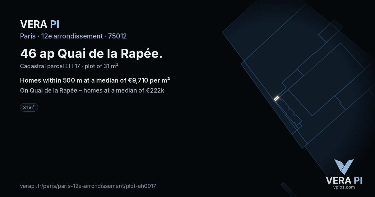46 ap Quai de la Rapée, 12e arrondissement at night – the plot lit, the parcels around coloured by the prices near them