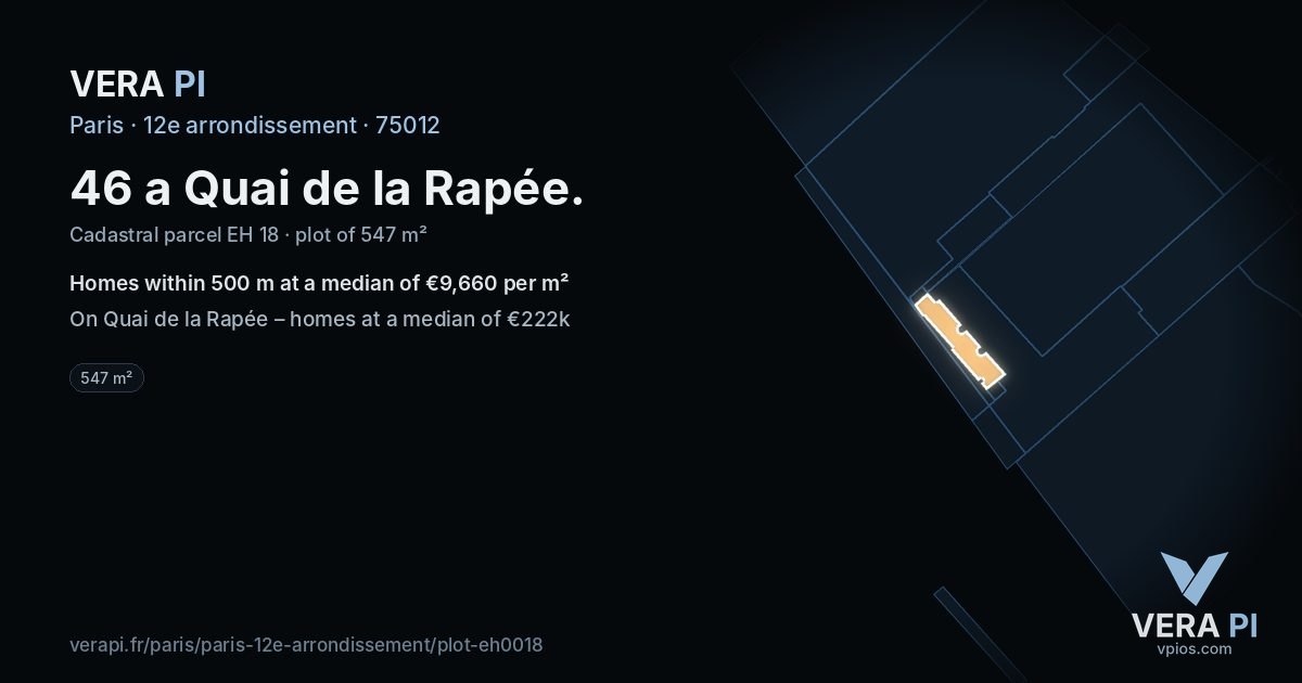46 a Quai de la Rapée, 12e arrondissement at night – the plot lit, the parcels around coloured by the prices near them