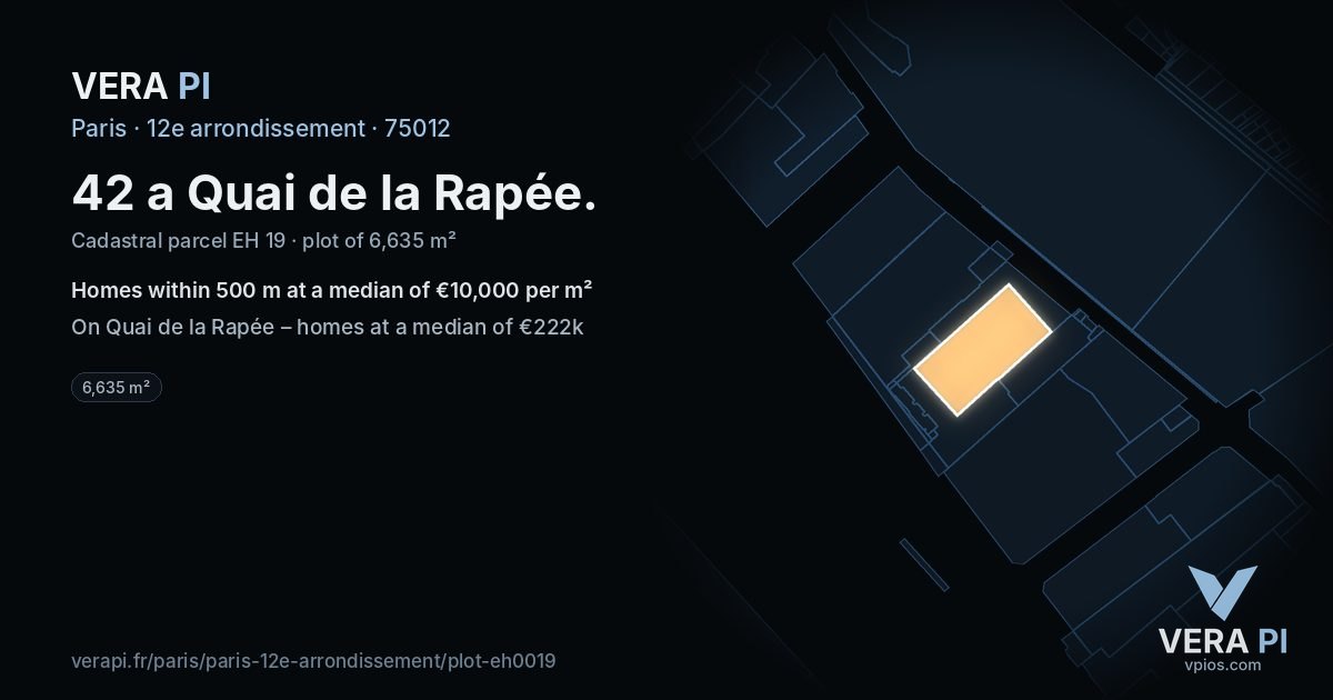 42 a Quai de la Rapée, 12e arrondissement at night – the plot lit, the parcels around coloured by the prices near them