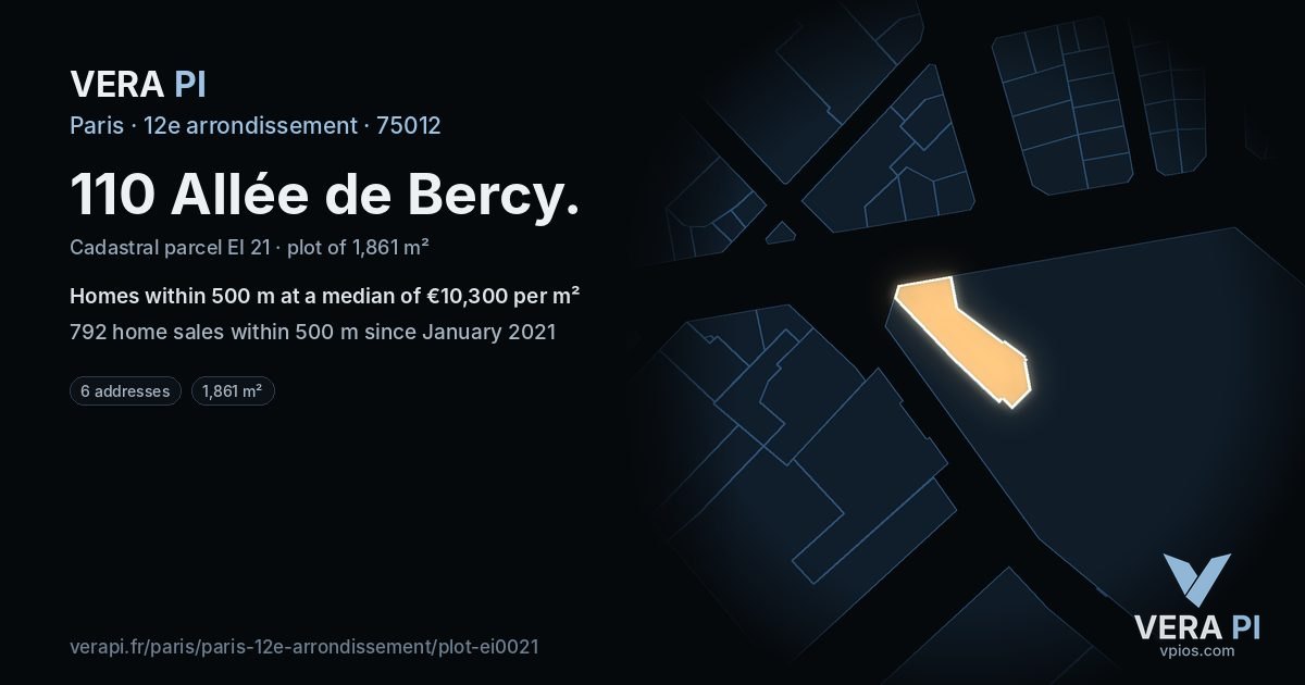 110 Allée de Bercy, 12e arrondissement at night – the plot lit, the parcels around coloured by the prices near them