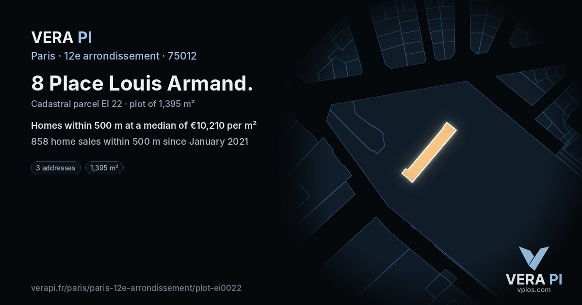 8 Place Louis Armand, 12e arrondissement at night – the plot lit, the parcels around coloured by the prices near them