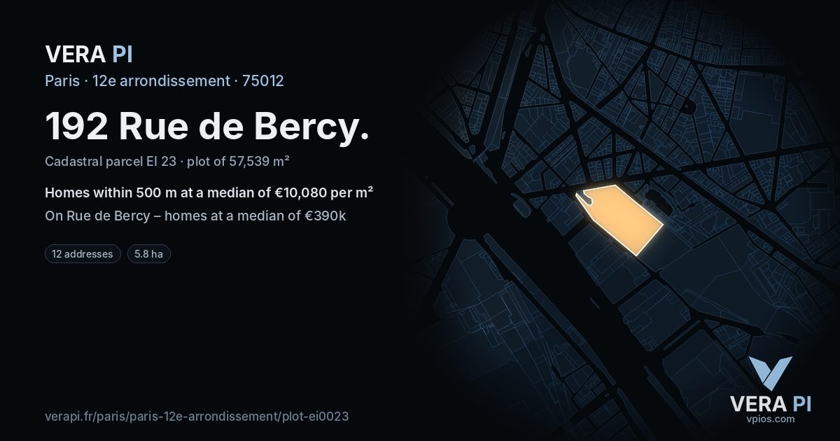 192 Rue de Bercy, 12e arrondissement at night – the plot lit, the parcels around coloured by the prices near them