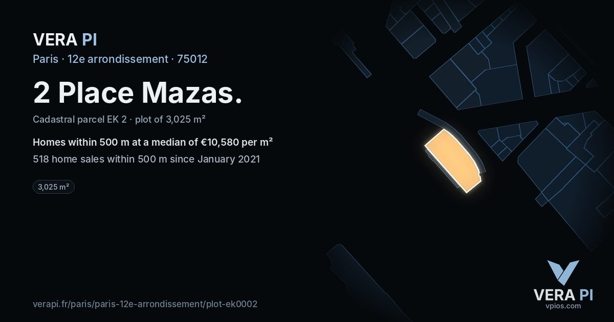 2 Place Mazas, 12e arrondissement at night – the plot lit, the parcels around coloured by the prices near them