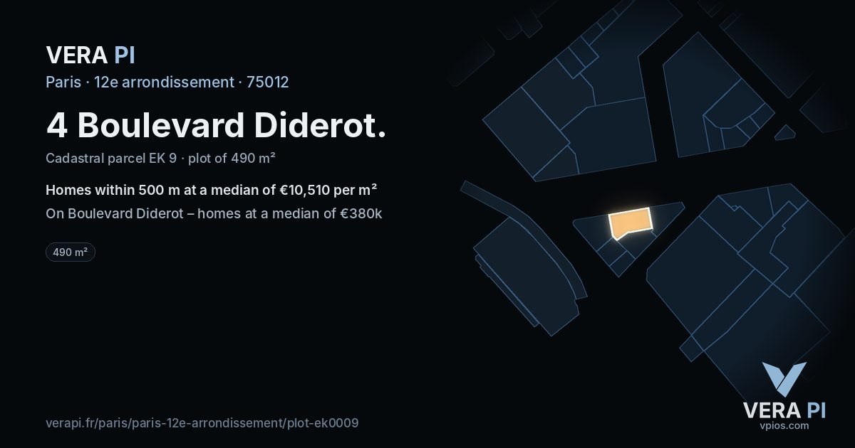 4 Boulevard Diderot, 12e arrondissement at night – the plot lit, the parcels around coloured by the prices near them