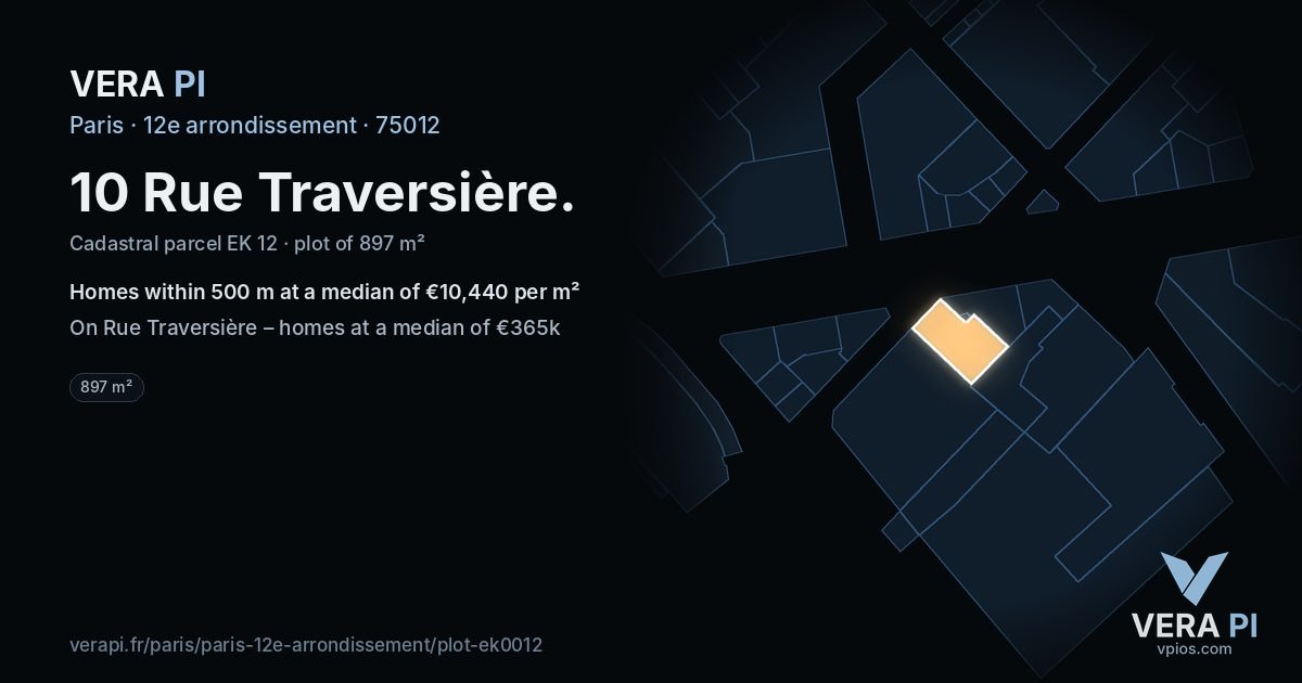 10 Rue Traversière, 12e arrondissement at night – the plot lit, the parcels around coloured by the prices near them