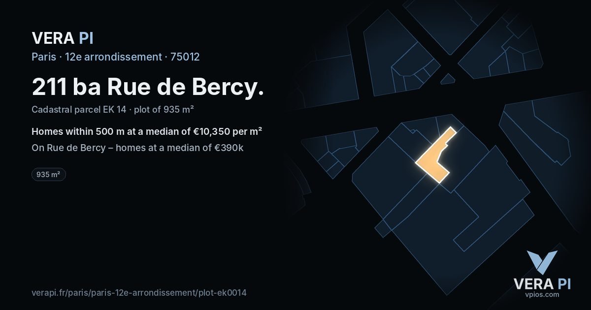 211 ba Rue de Bercy, 12e arrondissement at night – the plot lit, the parcels around coloured by the prices near them