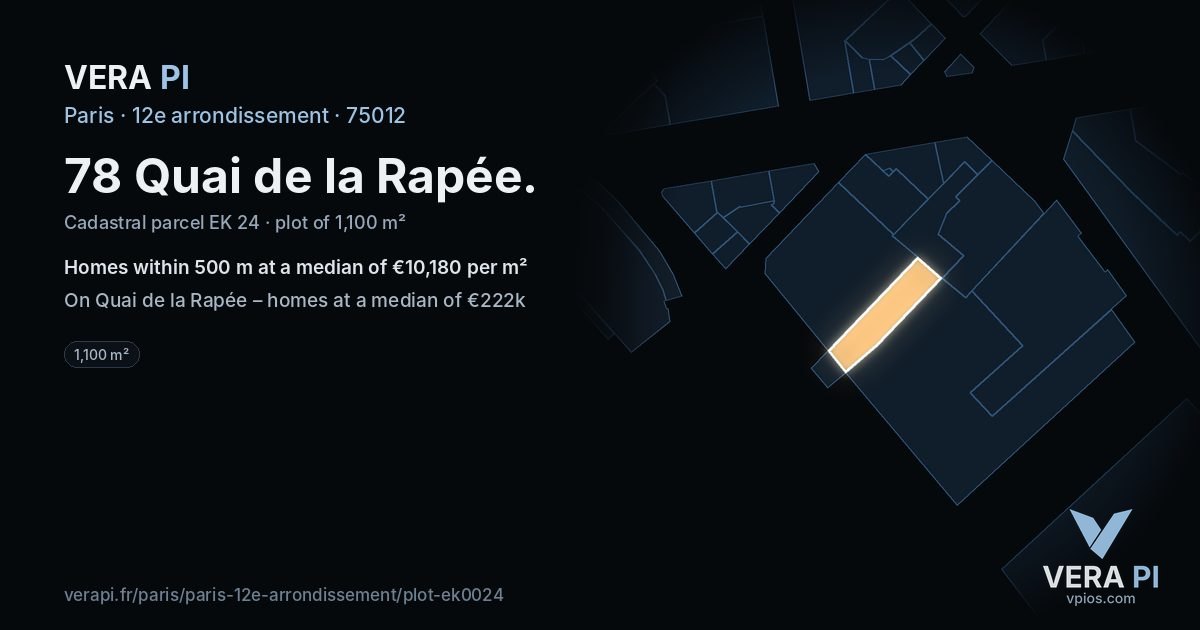 78 Quai de la Rapée, 12e arrondissement at night – the plot lit, the parcels around coloured by the prices near them